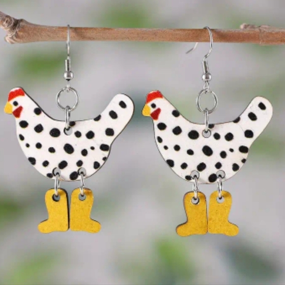 Chicken in Yellow Boots 2" Earrings - Picture 1 of 1